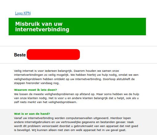 Screenshot of abuse email (in Dutch)