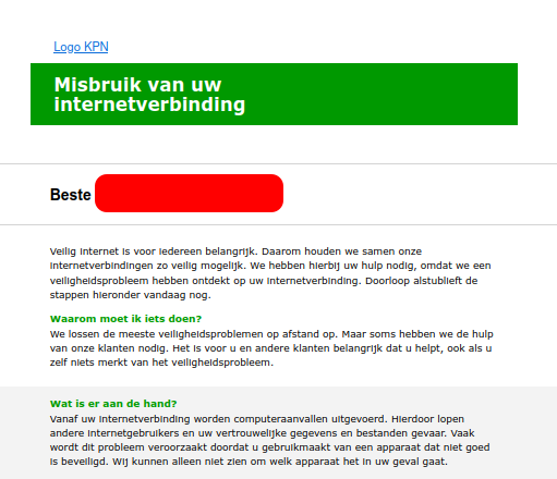 Screenshot of abuse email (in Dutch) Screenshot of abuse email (in Dutch)
