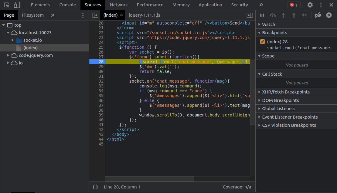 Javascipt breakpoint in Chrome Javascipt breakpoint in Chrome