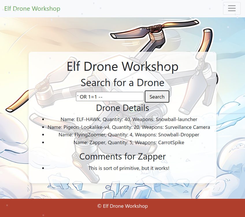 SQL Injection on drone page